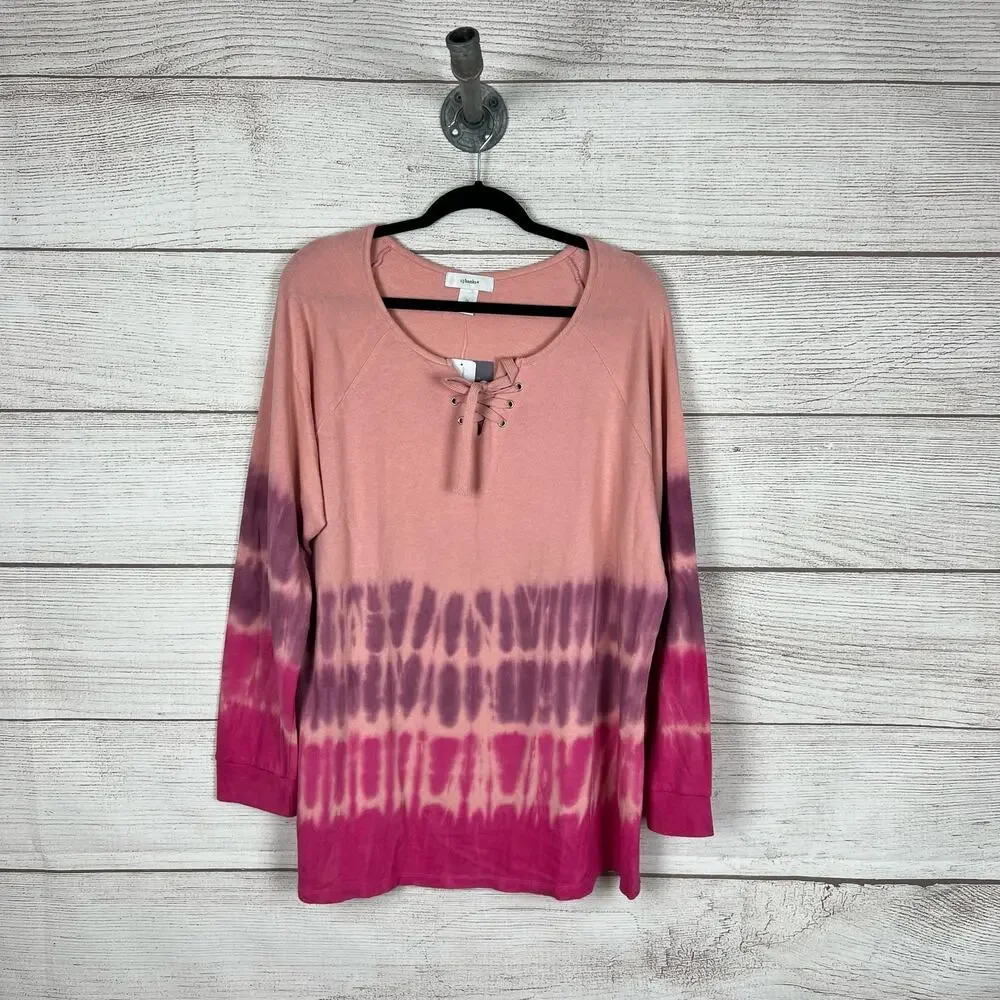 CJ Banks Plus Size Pink Tie Dye Long Sleeve Sweatshirt Top Size 1X